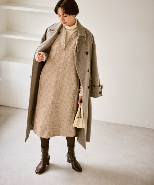 キーネックツイードジャンパースカート ワンピース/着丈が選べる