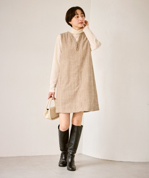 ROPE' PICNIC(ロペピクニック)の「キーネックツイードジャンパースカート ワンピース/着丈が選べる(ジャンパースカート・レディース・ベージュ系その他/ブラック・M/TM)」の18枚目の写真