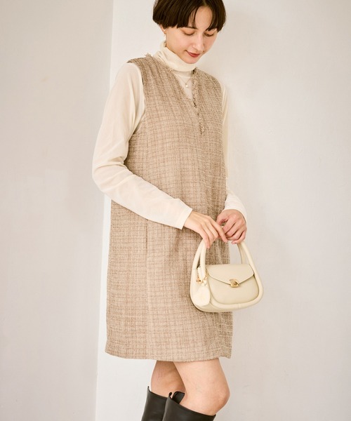 ROPE' PICNIC(ロペピクニック)の「キーネックツイードジャンパースカート ワンピース/着丈が選べる(ジャンパースカート・レディース・ベージュ系その他/ブラック・M/TM)」の21枚目の写真