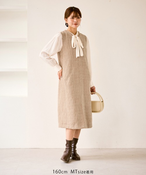 セール】キーネックツイードジャンパースカート ワンピース/着丈が