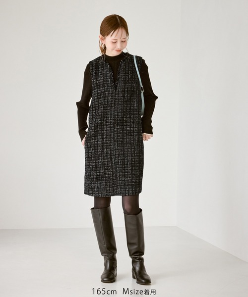 セール】キーネックツイードジャンパースカート ワンピース/着丈が