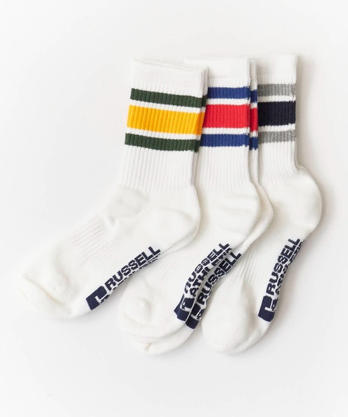 Russell Athletic(ラッセルアスレティック)の「Russell Athletic/ラッセル MENS Crew Length Sports Socks アスレティック パイル3Pソックス 靴下(ソックス/靴下・メンズ・その他/ホワイト系その他・25-27)」の2枚目の写真