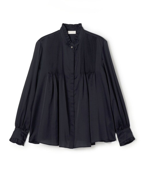コットンシルクサテン ピンタックフリルブラウス（シャツ/ブラウス