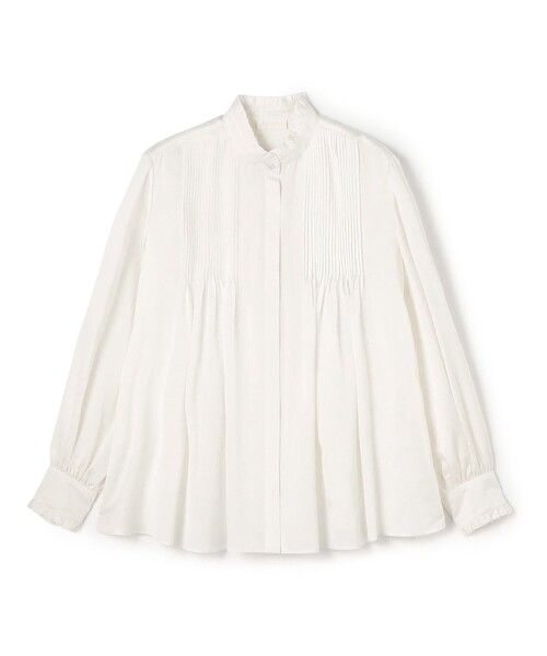 コットンシルクサテン ピンタックフリルブラウス（シャツ/ブラウス