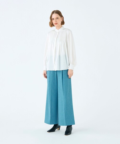 BALLSEY(ボールジィ)の「コットンシルクサテン ピンタックフリルブラウス(シャツ/ブラウス・レディース・ネイビー/ライトブルー/ホワイト・36)」の4枚目の写真