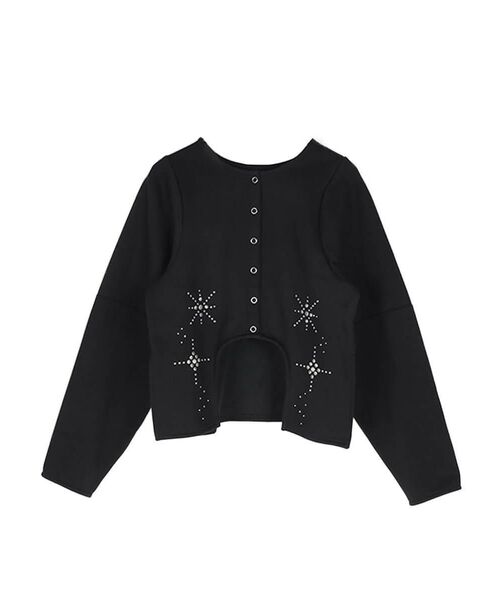 :ETHROF(イーサオブ)の「STUD DESIGN FRONT CURVE TOPS(Tシャツ/カットソー・レディース・チャコール/ブラック・FREE)」の11枚目の写真