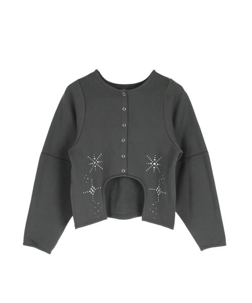 :ETHROF(イーサオブ)の「STUD DESIGN FRONT CURVE TOPS(Tシャツ/カットソー・レディース・チャコール/ブラック・FREE)」の12枚目の写真