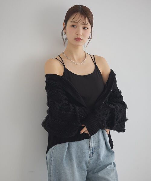 earth music&ecology（アースミュージックアンドエコロジー）の「【カップ付き】クロスストラップカップ付キャミソール（キャミソール・レディース・ブラック/アイボリー・S/M）」の18枚目の写真