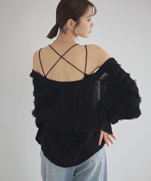 earth music&ecology（アースミュージックアンドエコロジー）の「【カップ付き】クロスストラップカップ付キャミソール（キャミソール・レディース・ブラック/アイボリー・S/M）」の19枚目の写真