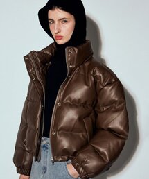MINIMAL FAUX LEATHER CROP PADDING_BROWN