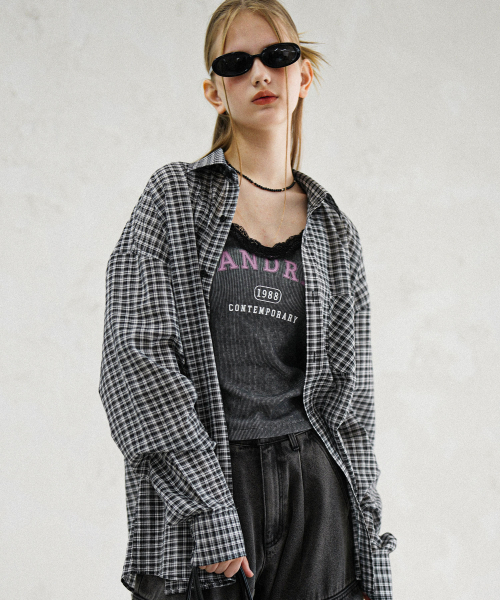 AVANDRESS(アバンドレス )の「OL Overfit Check Shirt PINK(シャツ/ブラウス・レディース・ピンク・LARGE/MEDIUM/X-LARGE)」の6枚目の写真