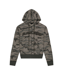 Contrast Logo Zip-Up Hoodie (Khaki)