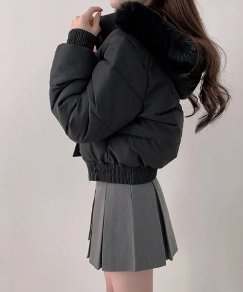 セール】【裏起毛】ファー付 ショート丈フェイクダウンジャケット