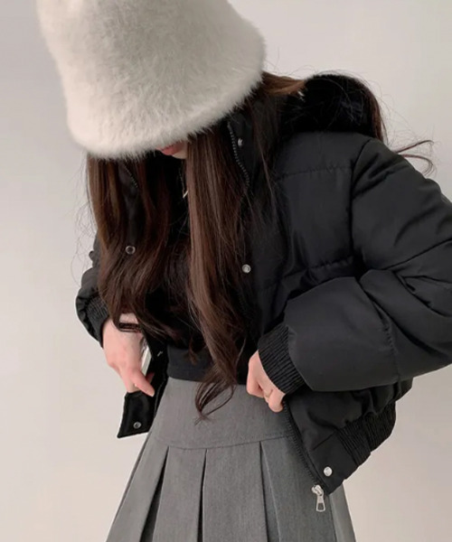 セール】【裏起毛】ファー付 ショート丈フェイクダウンジャケット