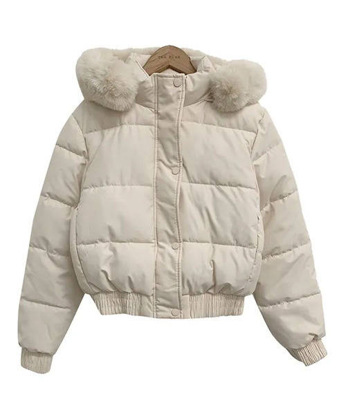 セール】【裏起毛】ファー付 ショート丈フェイクダウンジャケット