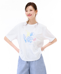レディースクールグラフィック半袖Tシャツ-ホワイト