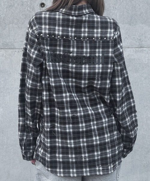 KsG（ケーエスジー）の「バックロゴダメージチェックシャツ（シャツ/ブラウス・レディース・ブラック・LARGE/MEDIUM/SMALL）」の11枚目の写真