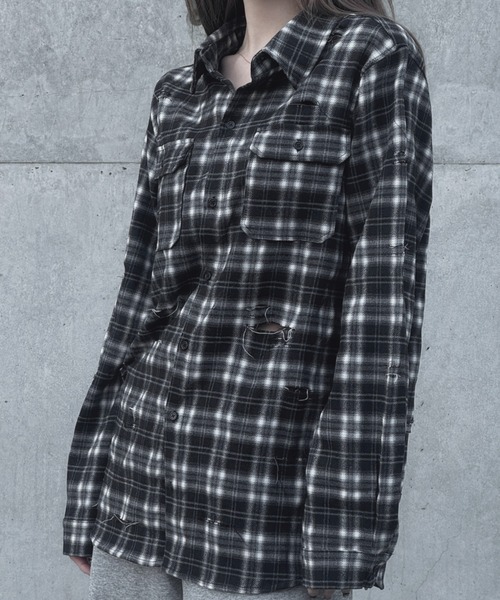 KsG（ケーエスジー）の「バックロゴダメージチェックシャツ（シャツ/ブラウス・レディース・ブラック・LARGE/MEDIUM/SMALL）」の12枚目の写真