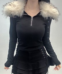 【2WAY取り外し】ファー×ハイネック ストラップトップス