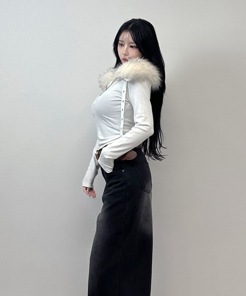 FOLLOWIN(フォロウィン)の「【2WAY取り外し】ファー×ハイネック ストラップトップス(Tシャツ/カットソー・レディース・グレー/ホワイト/ブラック・FREE)」の8枚目の写真