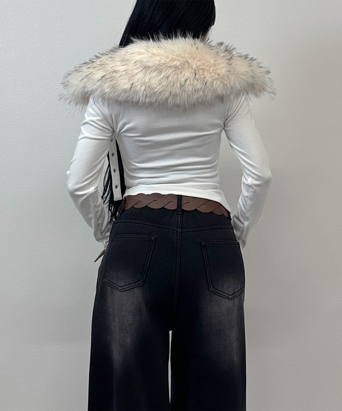 FOLLOWIN(フォロウィン)の「【2WAY取り外し】ファー×ハイネック ストラップトップス(Tシャツ/カットソー・レディース・グレー/ホワイト/ブラック・FREE)」の9枚目の写真