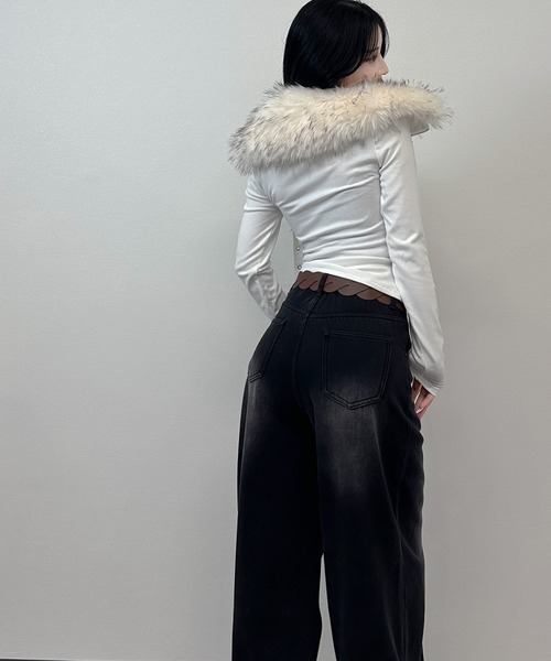 FOLLOWIN(フォロウィン)の「【2WAY取り外し】ファー×ハイネック ストラップトップス(Tシャツ/カットソー・レディース・グレー/ホワイト/ブラック・FREE)」の10枚目の写真