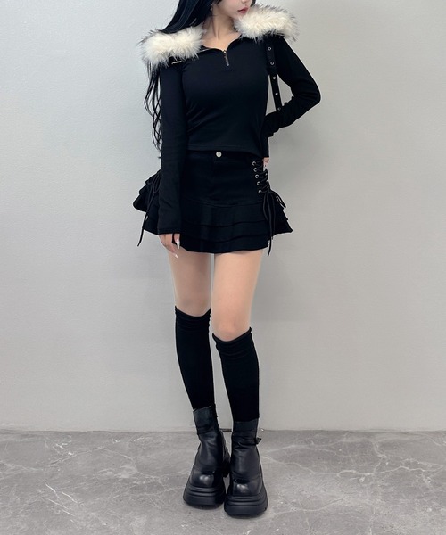 FOLLOWIN(フォロウィン)の「【2WAY取り外し】ファー×ハイネック ストラップトップス(Tシャツ/カットソー・レディース・グレー/ホワイト/ブラック・FREE)」の11枚目の写真