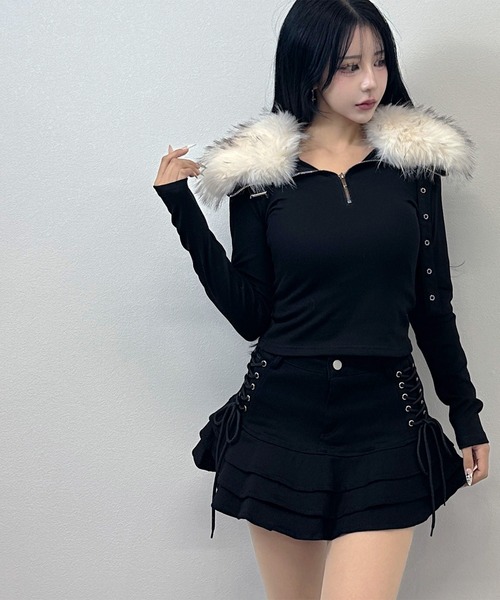 FOLLOWIN(フォロウィン)の「【2WAY取り外し】ファー×ハイネック ストラップトップス(Tシャツ/カットソー・レディース・グレー/ホワイト/ブラック・FREE)」の17枚目の写真