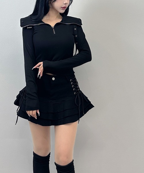 FOLLOWIN(フォロウィン)の「【2WAY取り外し】ファー×ハイネック ストラップトップス(Tシャツ/カットソー・レディース・グレー/ホワイト/ブラック・FREE)」の18枚目の写真