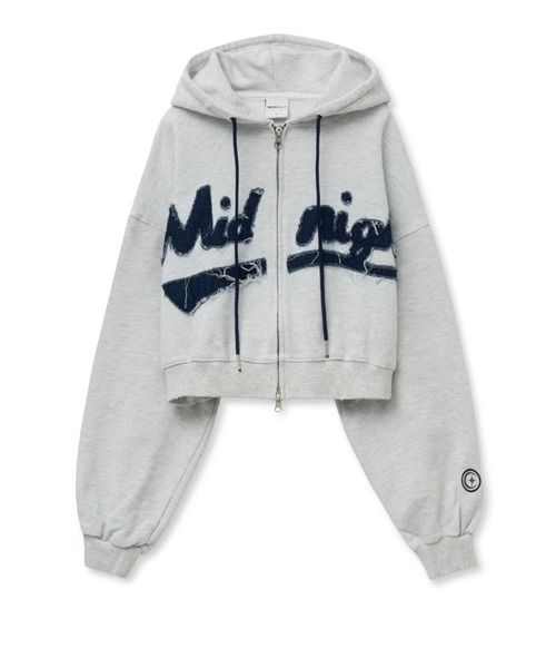 Midnight Move（ミッドナイトムーブ）の「Midnight Move／ダメージフードZIP（ウラケ）（パーカー・レディース・ブラック/オフホワイト・SMALL）」の12枚目の写真
