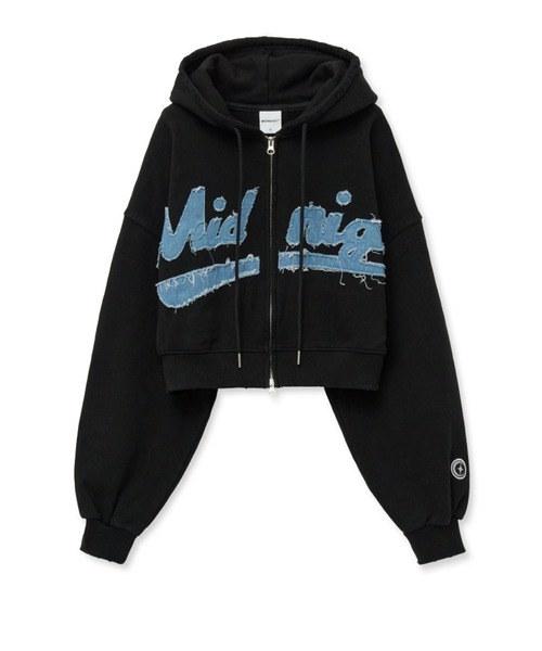 Midnight Move（ミッドナイトムーブ）の「Midnight Move／ダメージフードZIP（ウラケ）（パーカー・レディース・ブラック/オフホワイト・SMALL）」の15枚目の写真