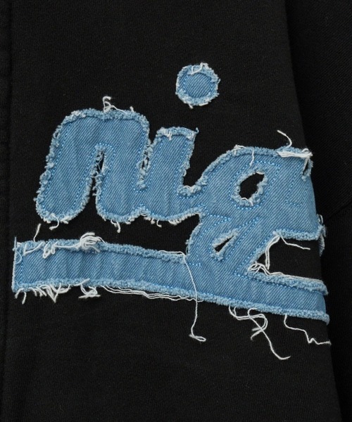 Midnight Move（ミッドナイトムーブ）の「Midnight Move／ダメージフードZIP（ウラケ）（パーカー・レディース・ブラック/オフホワイト・SMALL）」の17枚目の写真