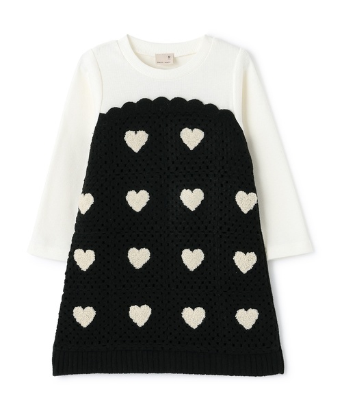 petit main(프티 마인)의 「【링크】크로셰 도킹 원피스(원피스)」｜블랙