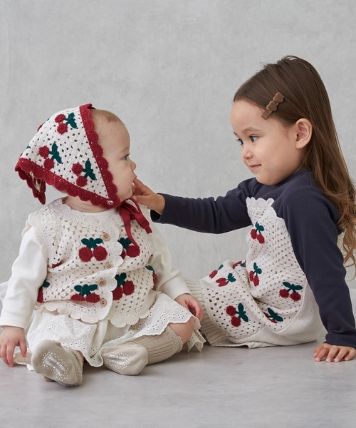 petit main（プティマイン）の「【リンク】クロシェドッキングワンピース（ワンピース・キッズ・ピンク/オフホワイト/ブラック・110cm/120cm/90cm/80ｃｍ/130cm/100cm）」の15枚目の写真