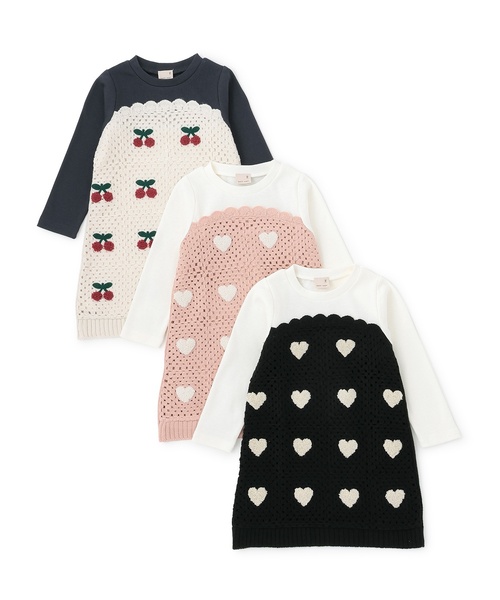 petit main（プティマイン）の「【リンク】クロシェドッキングワンピース（ワンピース・キッズ・ピンク/オフホワイト/ブラック・110cm/120cm/90cm/80ｃｍ/130cm/100cm）」の10枚目の写真