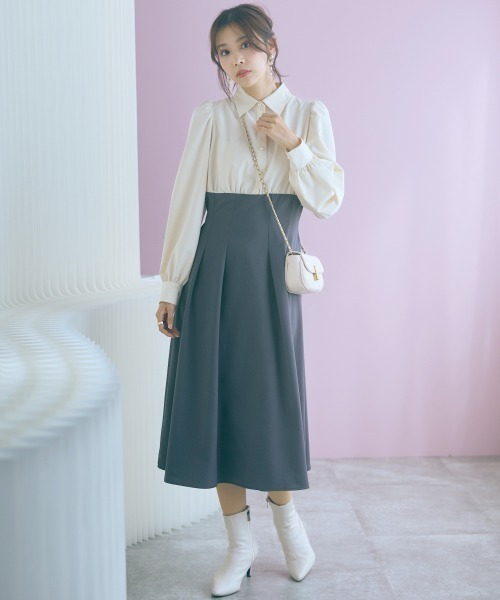 marun(マルン)の「<大きいサイズ>ブラウスドッキングワンピース marun(ワンピース・レディース・アイボリー系・5L/4L/3L/LL/L)」の3枚目の写真