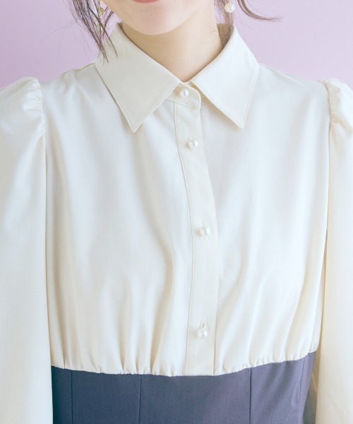 marun(マルン)の「<大きいサイズ>ブラウスドッキングワンピース marun(ワンピース・レディース・アイボリー系・5L/4L/3L/LL/L)」の7枚目の写真