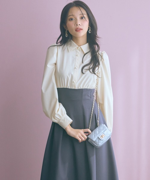 marun(マルン)の「<大きいサイズ>ブラウスドッキングワンピース marun(ワンピース・レディース・アイボリー系・5L/4L/3L/LL/L)」の2枚目の写真