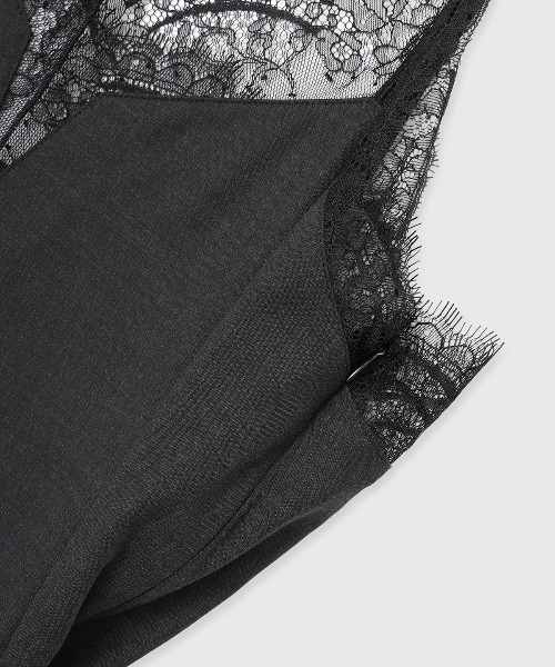JOSE MOON（ジョゼムーン）の「LACE TRIM WOOL DRESS/レーストリムウールドレス（ドレス・レディース・チャコールグレー/ブラック/カーキ・36/38）」の5枚目の写真