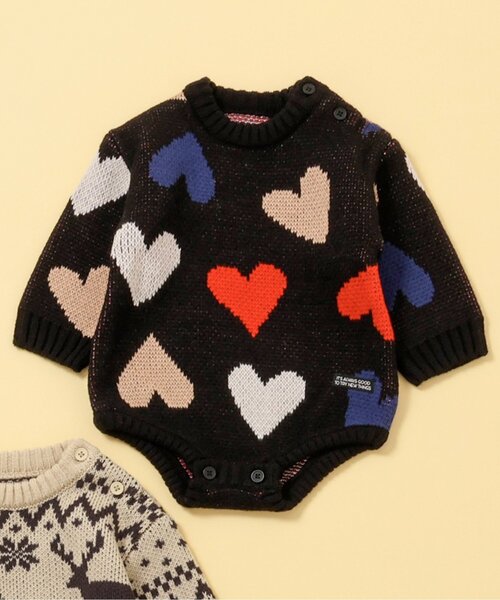 BREEZE（ブリーズ）の「【洗える/リンク】総柄バリエーションニットボディオール（ロンパース・キッズ・キナリ/ブラック・80）」の2枚目の写真