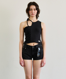 BEBE UNBALANCE SLEEVELESS TOP / BLACK