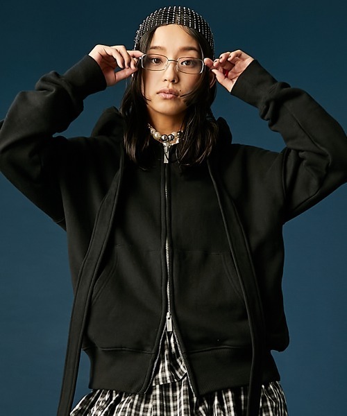 GEVS.（ジェイヴィス）の「綿100％リボンジップアップパーカー＜大きいサイズ有＞GEVS.（パーカー・レディース・杢グレー/ブラック・4L/3L/LL/L/M/5L）」の9枚目の写真