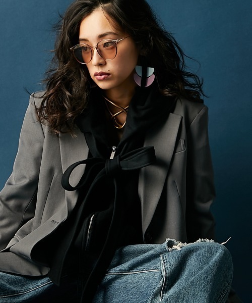 GEVS.（ジェイヴィス）の「綿100％リボンジップアップパーカー＜大きいサイズ有＞GEVS.（パーカー・レディース・杢グレー/ブラック・4L/3L/LL/L/M/5L）」の3枚目の写真