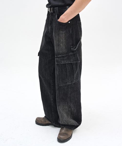 DECET(デケト)の「Cargo Carpenter Wide Jeans DCPT042BlackA(デニムパンツ・レディース・その他・26/28/34/30/32)」の3枚目の写真