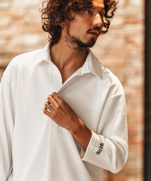 felkod(フィルコッド)の「ms6343-Waffle Mesh Tuck Shirts シャツ(F26S070)(シャツ/ブラウス・メンズ・ホワイト/ブラック・S/M/L)」の6枚目の写真