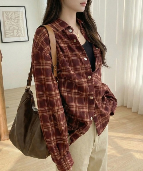 cammie(キャミー)の「チェックシャツ(シャツ/ブラウス・レディース・レッド/ネイビー・L/M)」の8枚目の写真