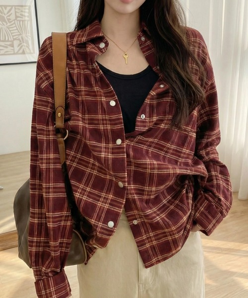 cammie(キャミー)の「チェックシャツ(シャツ/ブラウス・レディース・レッド/ネイビー・L/M)」の7枚目の写真