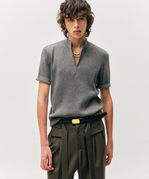 NOIRER（ノイア）の「リブドジップアップハーフニット（グレー）（ニット/セーター）」