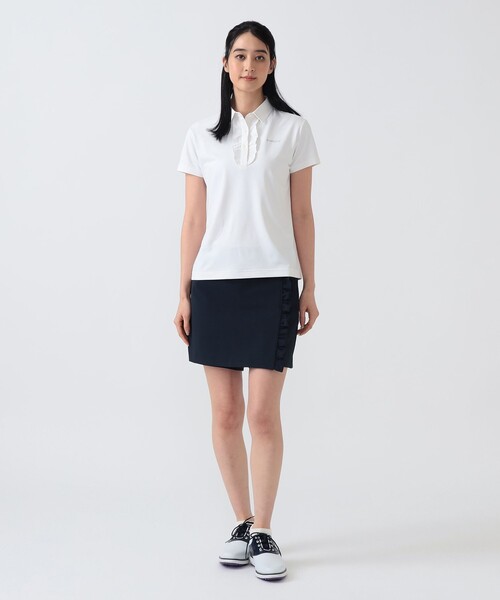 BEAMS GOLF（ビームスゴルフ）の「PURPLE LABEL / フロントフリル ボロシャツ（吸水速乾・UVカット）（ポロシャツ・レディース・ホワイト/ネイビー・LARGE/MEDIUM/SMALL）」の16枚目の写真