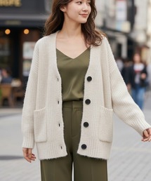 【秋冬定番・着回し最強】ざっくり編みVネックロングカーディガン/4色展開｜アイボリー ブラック グレー ネイビー ポケット付き 体型カバー 大人カジュアル きれいめ